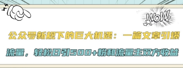 公众号新规下的巨大机遇：一篇文章引爆流量，轻松日引500+粉和流量主双方收益