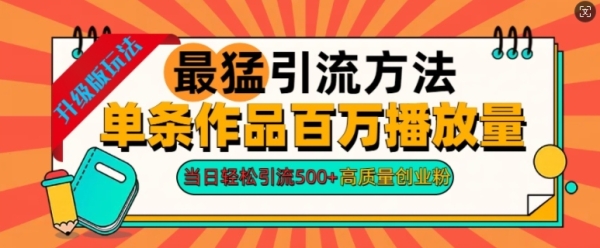 2024年最猛引流方法单条作品百万播放量，当日轻松引流500+，高质量创业粉