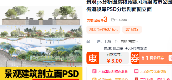 景观ps分析图素材竞赛风海绵城市公园街道驳岸PSD分层剖面图立面