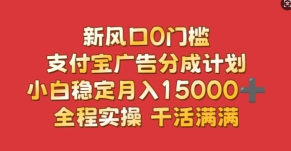 新风口0门槛，支付宝广告分成计划，小白稳定月入1.5w，全程实操，干活满满 ...