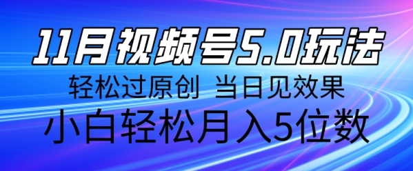 11月最新视频号5.0玩法，轻松过原创，当日见效果，小白轻松月入5位数